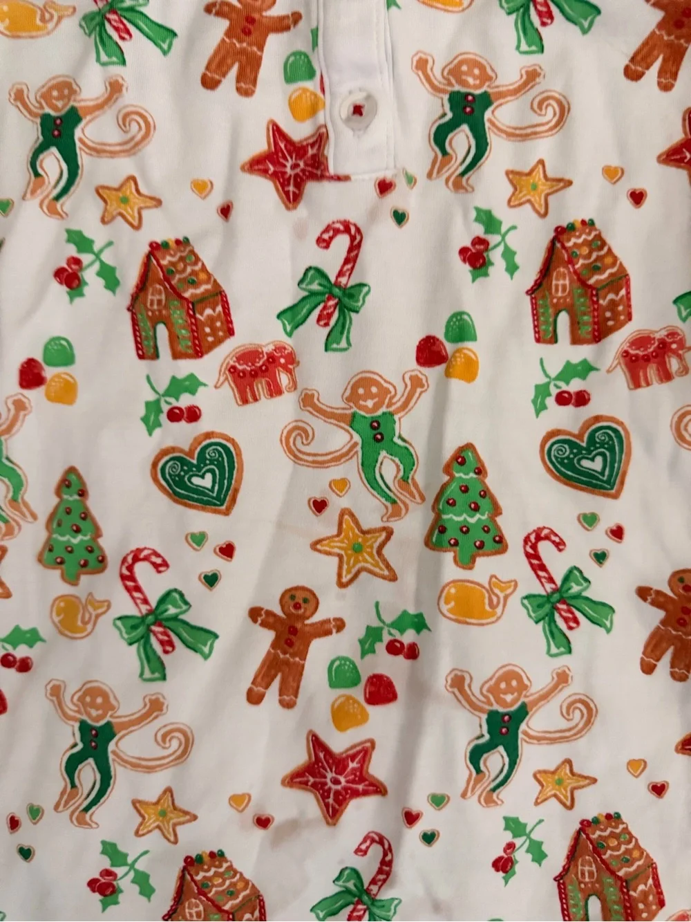 Roller Rabbit White Kids Pajama Set with Green, Red, and Brown Holiday Motifs